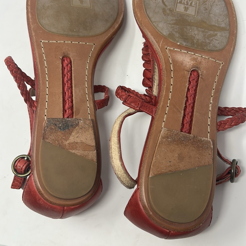 Frye Red Laurel Flower T-Strap Leather Women’s Sandals Size 10 - Picture 16 of 16